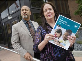 Superintendent of Education, Josh Canty, and Director of Education, Erin Kelly, are pictured with the anti-Black racism strategy the Greater Essex County District School Board is releasing, on Wednesday, May 25, 2022. The strategy is designed to address long-standing issues at the board.